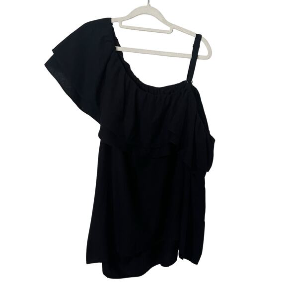 Old Navy One Shoulder Asymmetrical Top 4X Black Plus Size Ruffle Feminine Whimsi - Picture 2 of 8